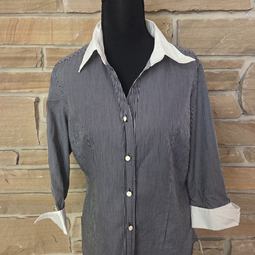 Talbots Black and White Striped Blouse